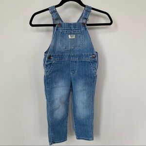 OshKosh B’Gosh Denim Overalls With Pink Green Purple Stripes Size 3T